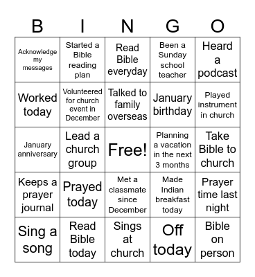 Prayer Group BINGO Card