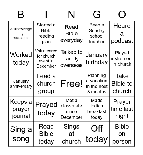 Prayer Group BINGO Card