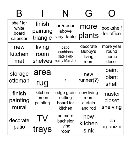 2025 Home Project Bingo Card