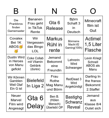 Twingos 2025 Bingo Card