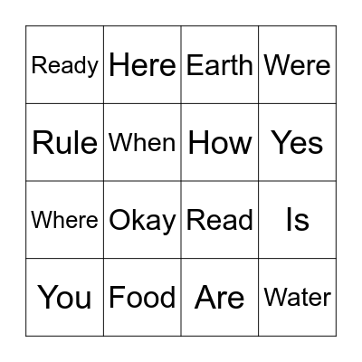 Sight Words Bingo Card