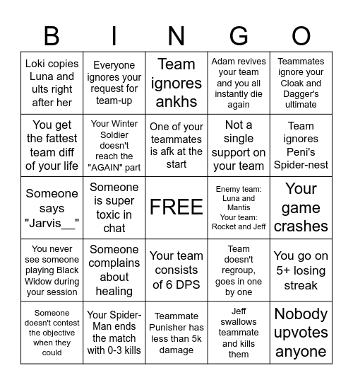 Marvel Rivals Bingo Card