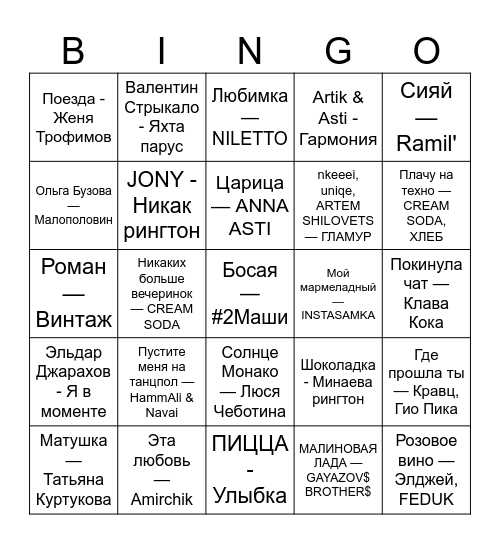 Раунд №1 Bingo Card