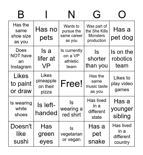 Class of 2026 Bingo Card
