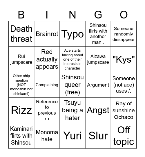 MHA rp server Bingo Card