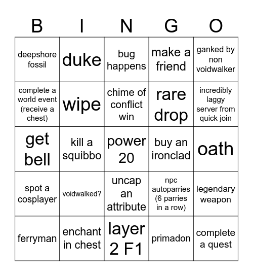 deepwoken progression bingo Card