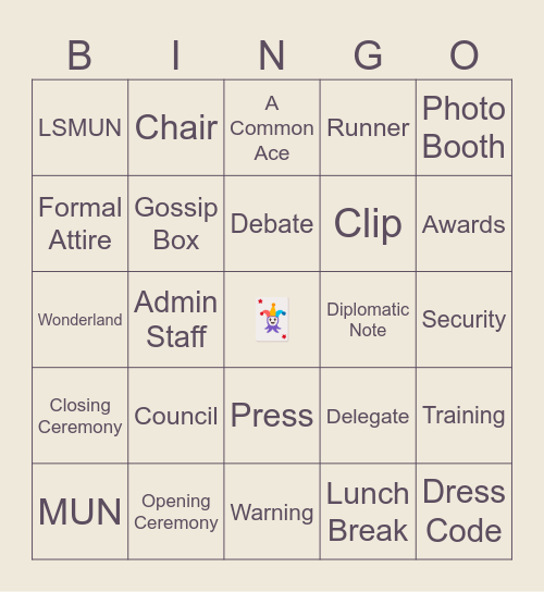 Admin Staff Bingo Card