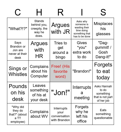 TaxSeason C·H·R·I·S BINGO Card