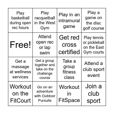 Campus Rec Bingo Card