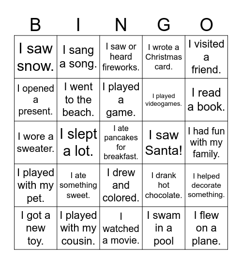 My Christmas Vacation Bingo Card