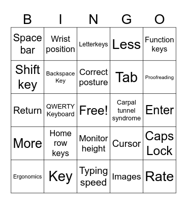 Proper Keyboarding Technique Bingo Card