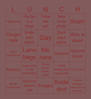 Lunch table bingo Card