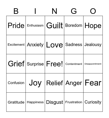 Emotions Bingo Card