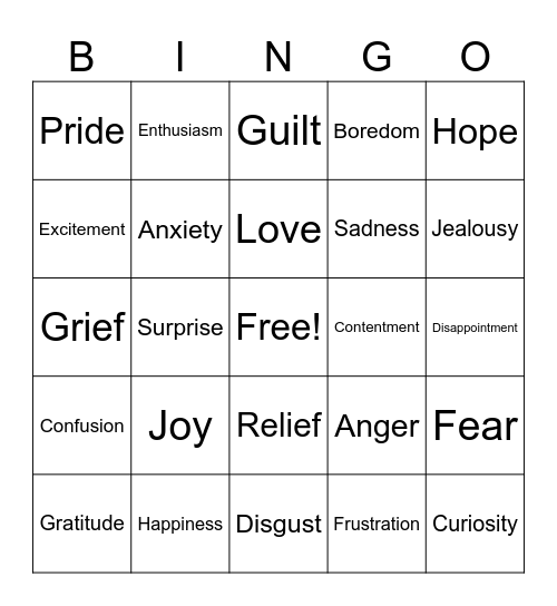 Emotions Bingo Card