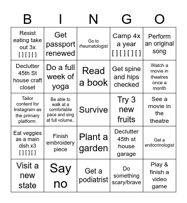 2025 Challenges Bingo Card