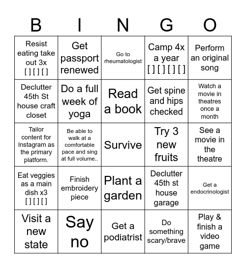 2025 Challenges Bingo Card