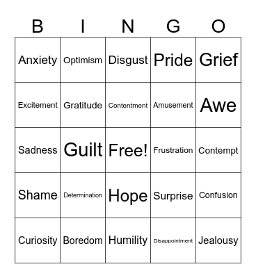 Emotion BINGO Card