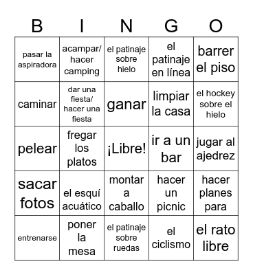 MCC 10 El tiempo libre Bingo Card