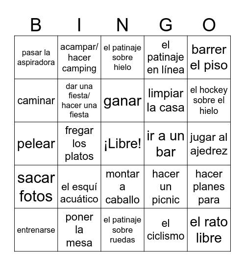 MCC 10 El tiempo libre Bingo Card