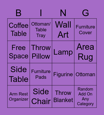 Add On suggestions Bingo Card
