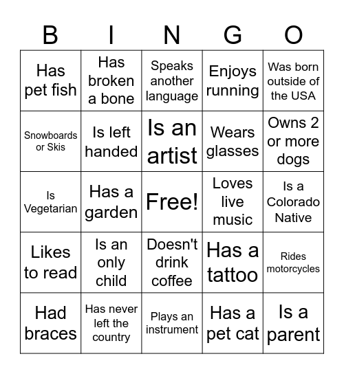 Social Bingo Card