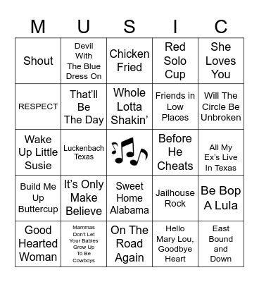 SING-A-LONG Bingo Card