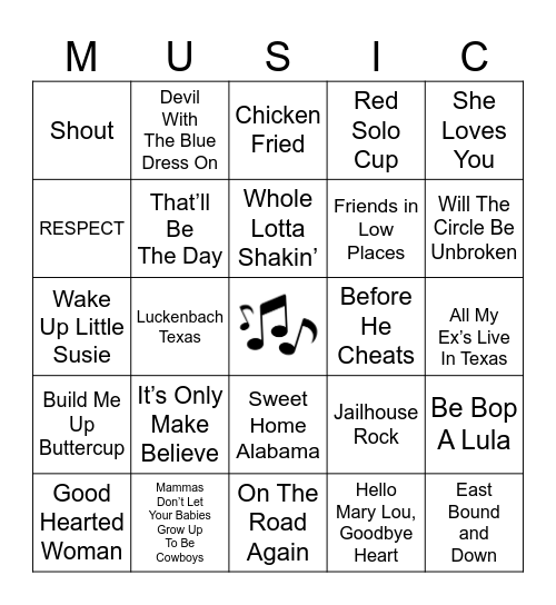 SING-A-LONG Bingo Card