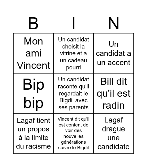 Bingo Bigdil Bingo Card