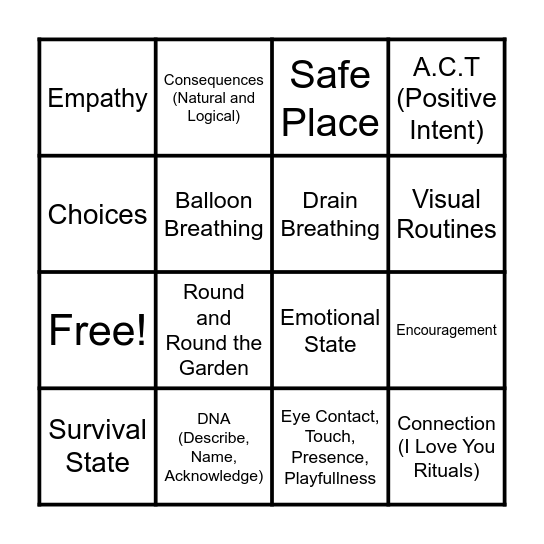 Conscious Discipline Bingo Card