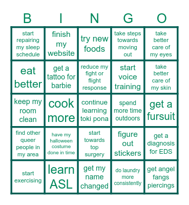 2025 goals Bingo Card