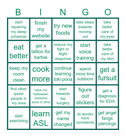 2025 goals Bingo Card