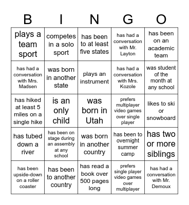 Ice Breaker Bingo Card