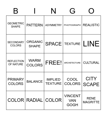 GENERAL ART BINGO Card
