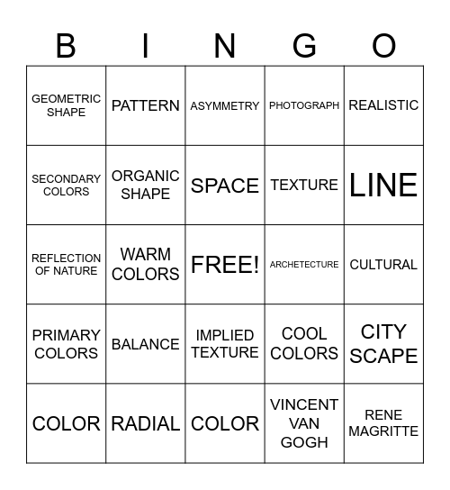 GENERAL ART BINGO Card