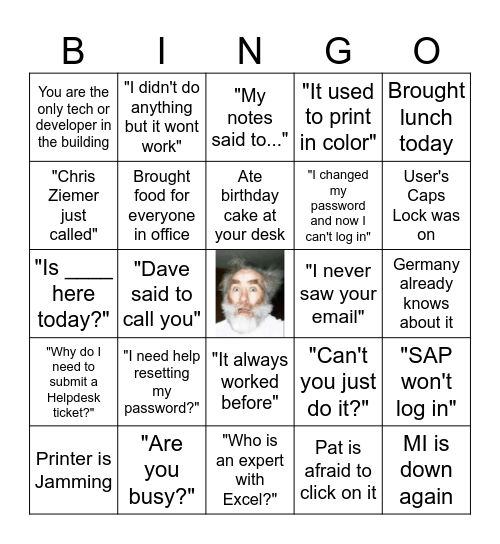 IT/Web Department Bingo Card