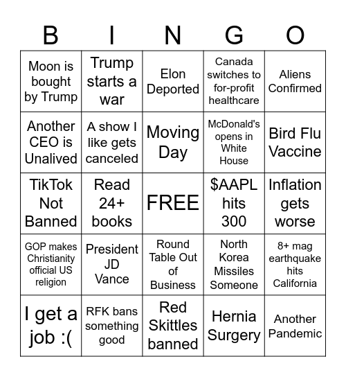 BINGO 2025 Bingo Card