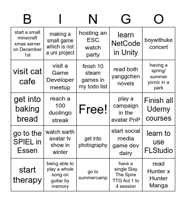 Daniel Year 2025 Bingo Card