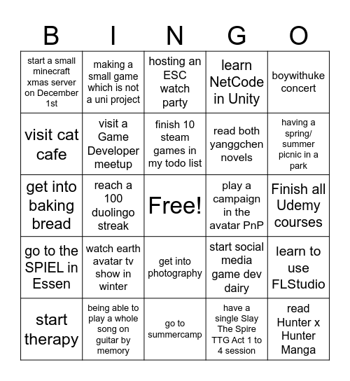 Daniel Year 2025 Bingo Card