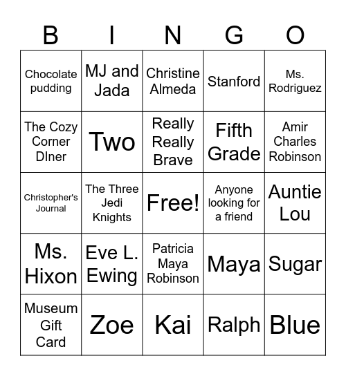 Maya and the Robot Bingo Card