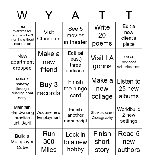 2025 Small Goals Bingo Card