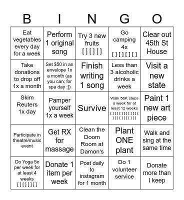 2025 Resolutions Bingo Card