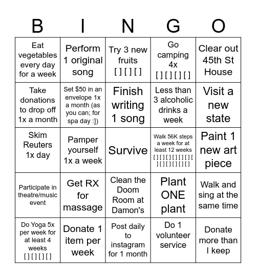 2025 Resolutions Bingo Card