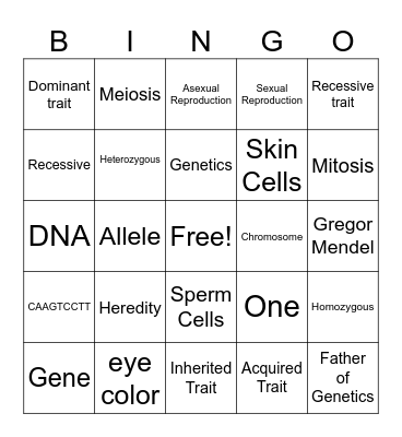Genetics Bingo Card