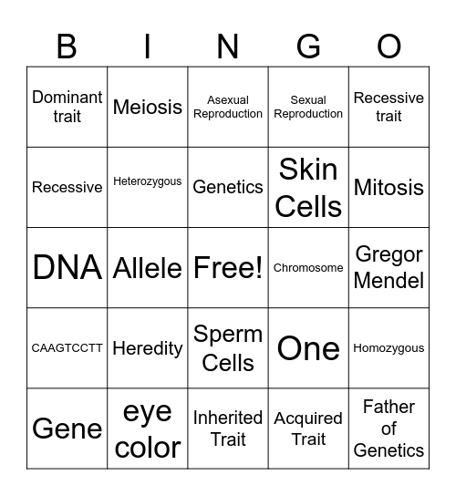 Genetics Bingo Card