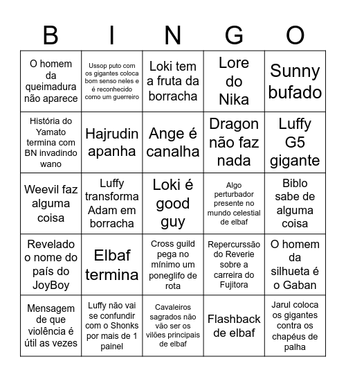 Minhas previsões de One piece em 2025 Bingo Card