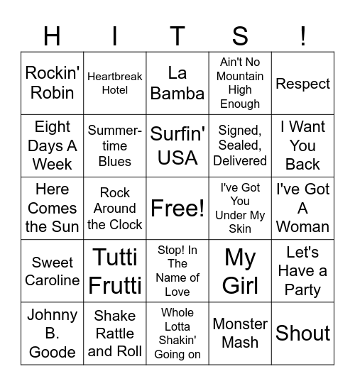 50's & 60's Bingo Card