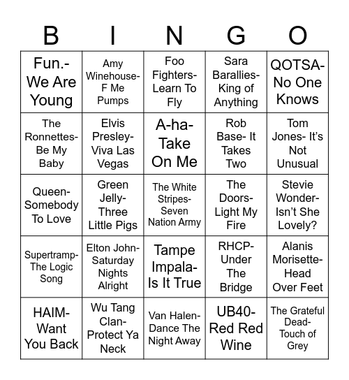 Radio Bingo Three Word Title Bingo Card