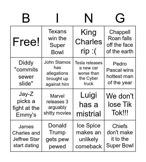 2025 Bingo Card Bingo Card