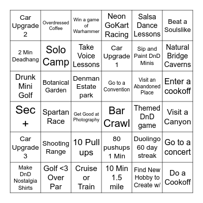 New Years Resolution Bingo Card