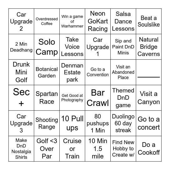 New Years Resolution Bingo Card